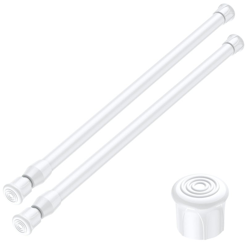 AIZESI 2PCS White Tension Rod 17 to 28 Inch, Adjustable Spring Curtain Rod No Drilling, Spring Tension Rods for Window DIY Projects Cupboard Wardrobe Small Curtain Rods Short Tension Rod - Image 1